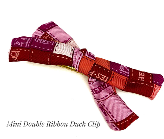 H-H icons Ribbons- HD- Pink & Purple- mini Double Ribbon Hairclip