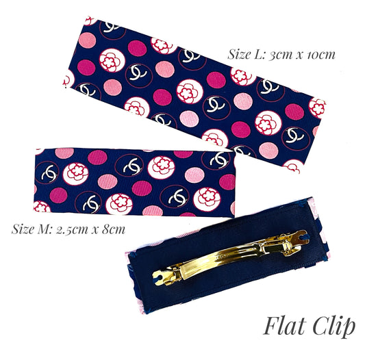 CC-Royal Blue & Pink Camellias- CC032- Flat Clip/ Hairband