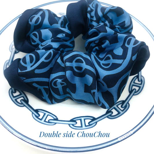 H-H3200 - Navy Big H pattern- Scrunchie