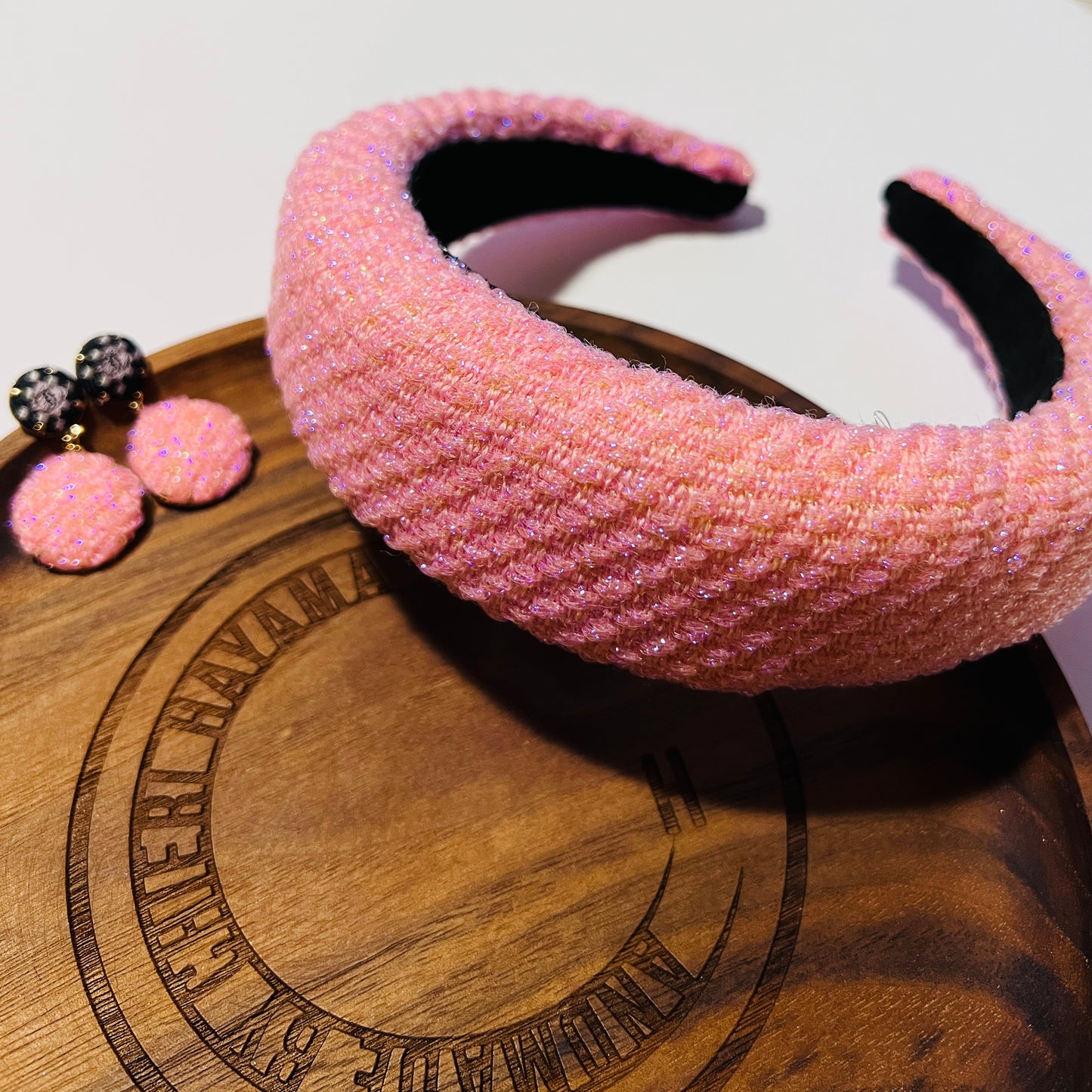 CC- CC062-black & pale pink Sun Logo- earrings/ headband
