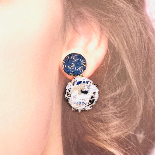 CC- blue jeans colour with light gold CC logo CC028- with Linton Tweeds / earrings
